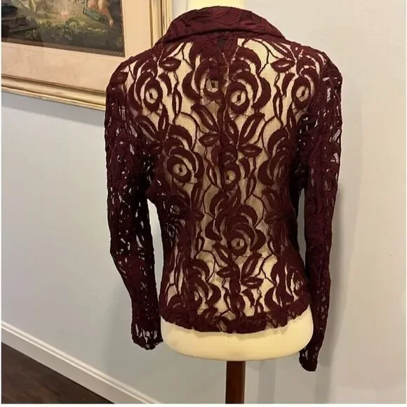 INC INTERNATIONAL CONCEPTS | burgundy lace jacket M - Picture 3 of 6